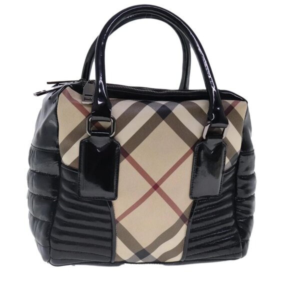 BURBERRY Nova Check Hand Bag PVC Beige Silver Auth 94417 - Picture 1 of 14